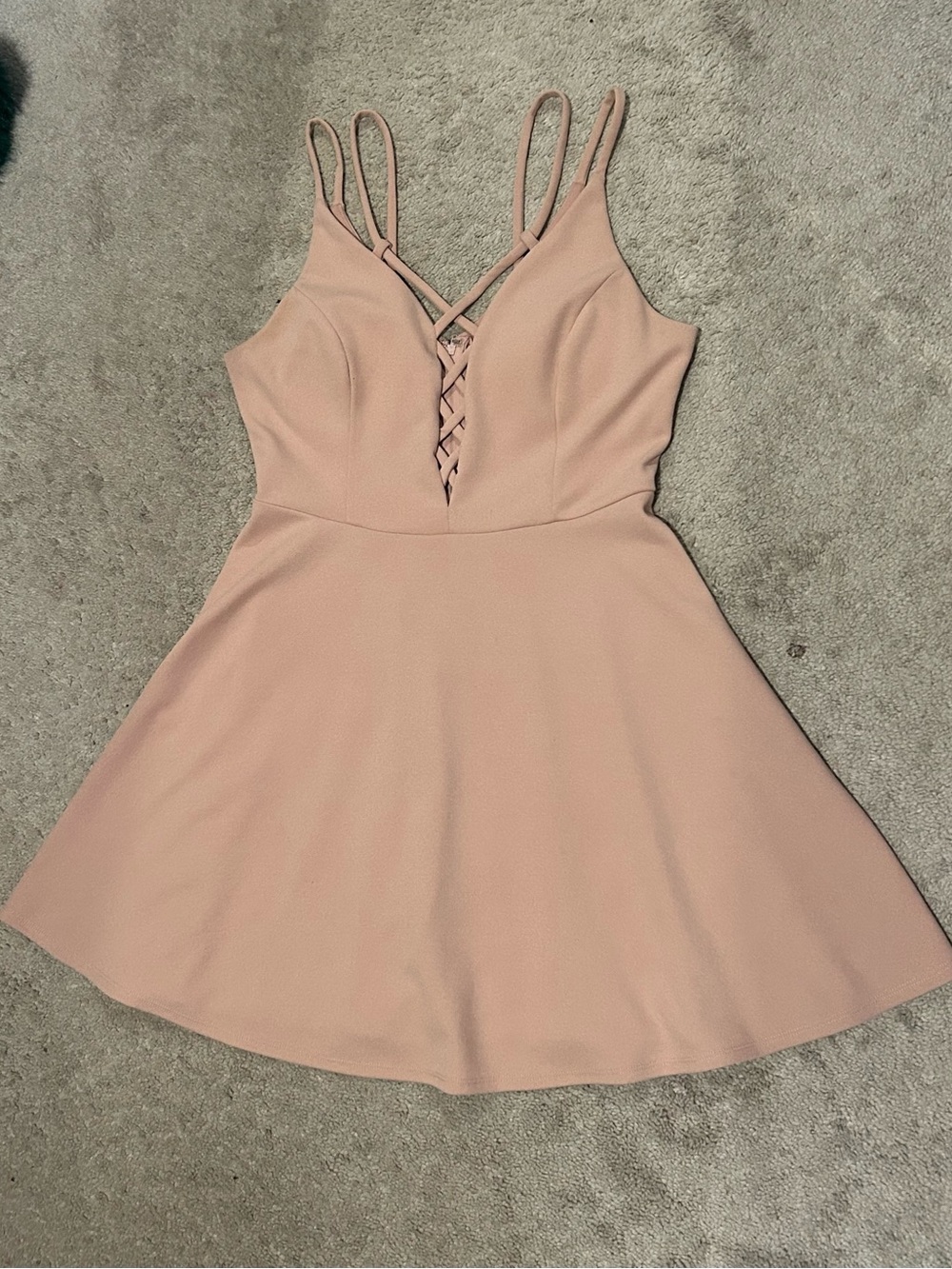 Speechless Blush Pink Lace-Up Skater Dress